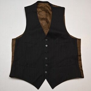 Vtg Christian Dior 38R Medium Brown Flannel Wool Stripe Mens Vest‎ Waistcoat
